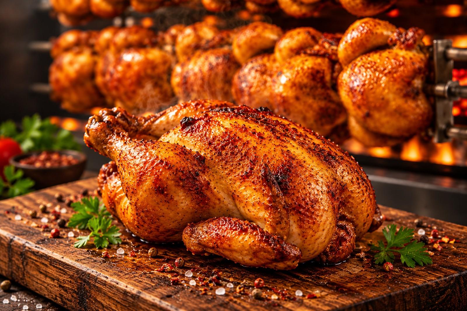 Ganzes Grillhähnchen vom Drehspieß