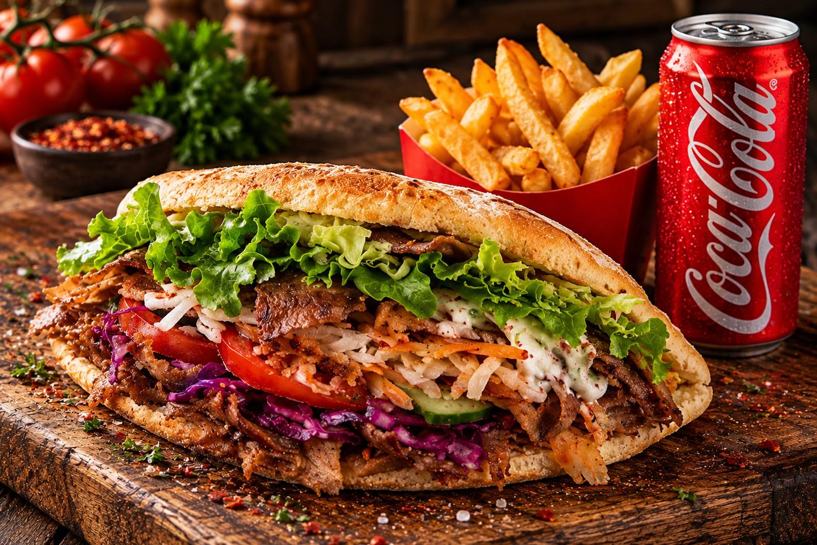 Döner Menü mit Pommes und Coca-Cola