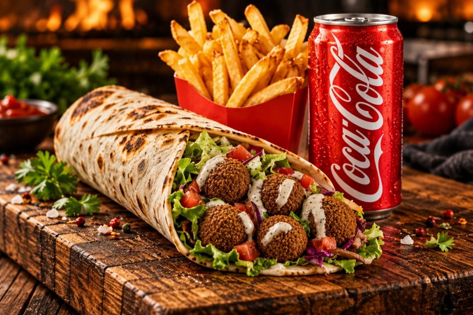 Falafel Dürüm Menü mit Pommes und Coca-Cola